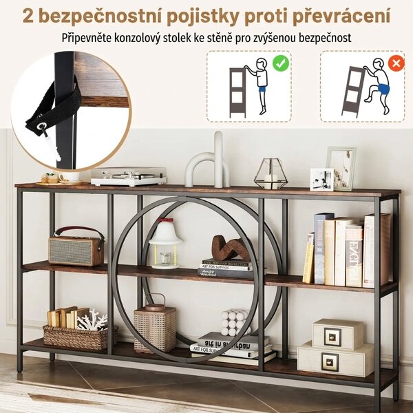 Konzolový stolek 3-patrový, rustikální hnědá JV12463CF