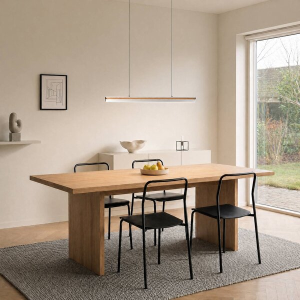 Lucande LED závěsné světlo Lutana, růžové zlato/barva dřeva, 101 cm, stmívatelný, Světlé dřevo, Obývací pokoj / jídelna, kov, Moderní
