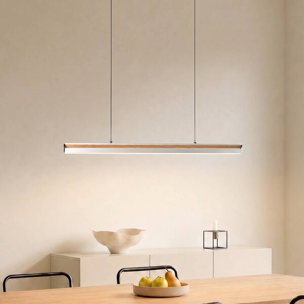 Lucande LED závěsné světlo Lutana, růžové zlato/barva dřeva, 101 cm, stmívatelný, Světlé dřevo, Obývací pokoj / jídelna, kov, Moderní