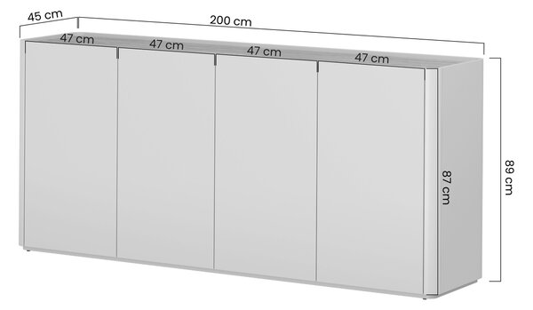 Komoda Elivo 200 cm čtyřdveřová - eukalyptus / dub baltic dune