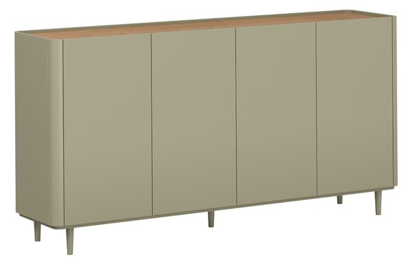Komoda Elivo 200 cm čtyřdveřová na nožkách - eukalyptus / dub baltic dune