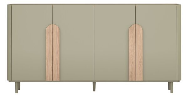 Komoda Amilio 200 cm čtyřdveřová na nožkách - eukalyptus / dub baltic dune / úchyty dub přírodní