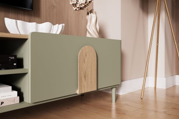TV stolek Amilio 170 cm na nožkách - eukalyptus / dub baltic dune / úchytky dub přírodní