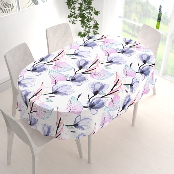 Biante Bavlněný oválný ubrus Sandra SA-333 Velké květy magnolie a kaly 100x140 cm