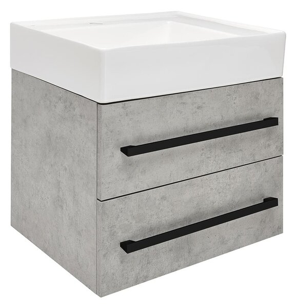 Koupelnová skříňka s umyvadlem a černou úchytkou SAT Cube Way 60x53x46 cm beton mat CUBE46C602BESATCW