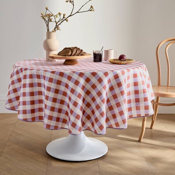 Ubrus s potiskem šachovnice tomatová/lila průměr 150 cm