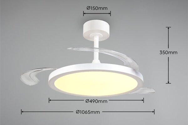 TRIO Reality R64452131 KASFJORD stropní svítidlo s ventilátorem D1060mm SMD LED 34W/3900lm 2700-6500K bílá, dálkový ovladač