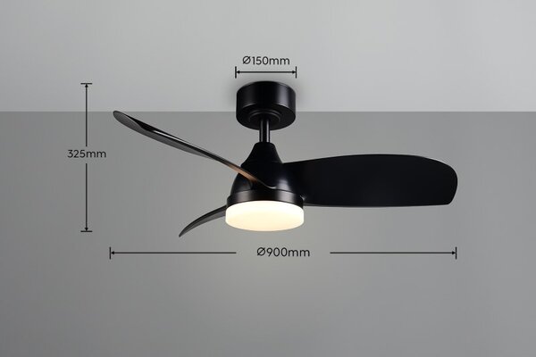 TRIO Reality R62732132 HELSINKI Stropní ventilátor s osvětlením D900mm SMD LED 20W/2500lm 2700-6000K černá, dálkový ovladač