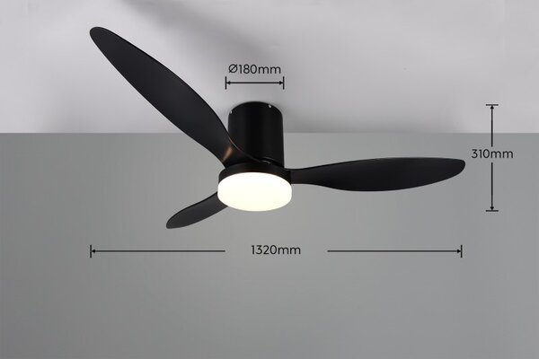 TRIO Reality R64202132 GÖTEBORG Stropní ventilátor s osvětlením D1320mm SMD LED 20W/2500lm 2700-6000K černá, dálkový ovladač