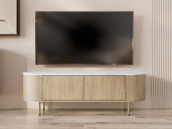 TV stolek/skřínka Nisken 140 2D, Barva dřeva: dub cremona / mramor bílý + zlatá 5903211420313