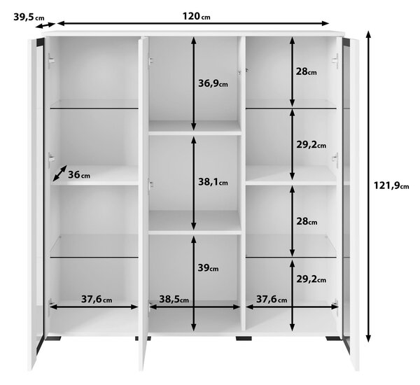 VYSOKÁ KOMODA, bílá, vysoce lesklá bílá, 120/121,9/39,5 cm Livetastic - Vysoké komody, Online Only