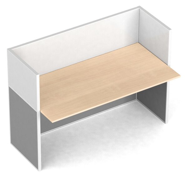 Rovný kancelářský psací stůl PRIMO s paravany, magnetická tabule, 1 místo, šedá/bříza