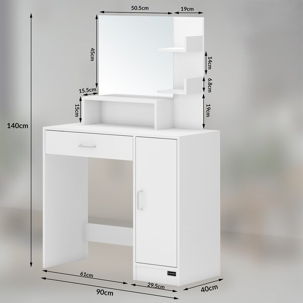 FurniGO Toaletní stolek Jocelyn 140x90x40 cm - bílý