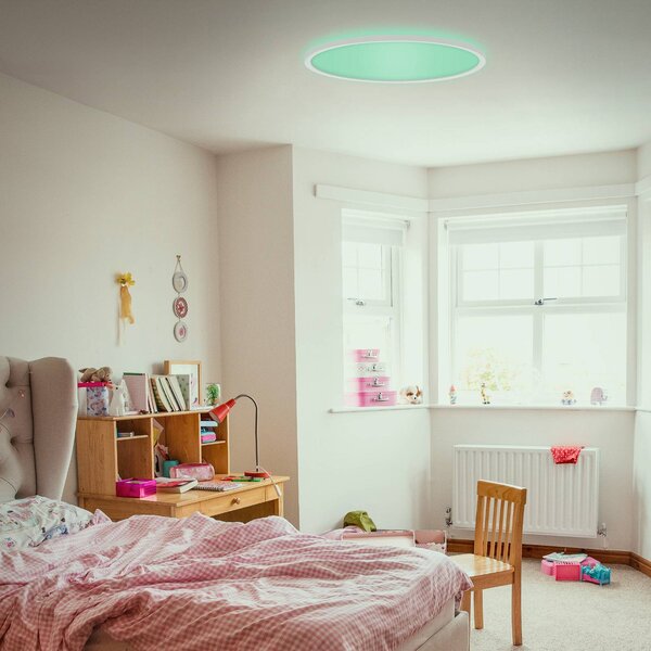 Briloner LED panel Slim kulatý RGBW efekt Ø42cm bílá, stmívatelný, Bílá / opál, Obývací pokoj / jídelna, Plast, Moderní