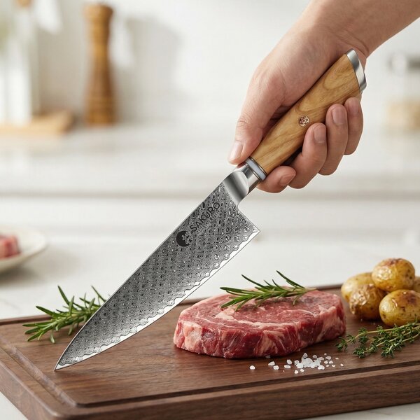 Japonský šéfkuchařský nůž z damaškové oceli SaKuRo Olive 20,3 cm