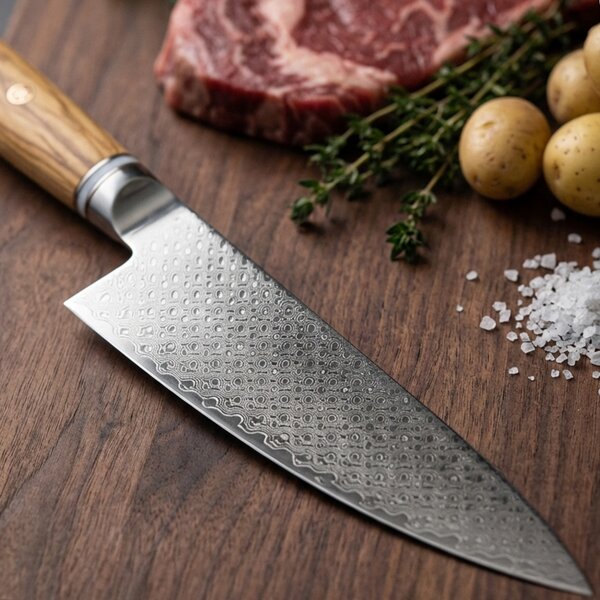 Japonský šéfkuchařský nůž z damaškové oceli SaKuRo Olive 20,3 cm