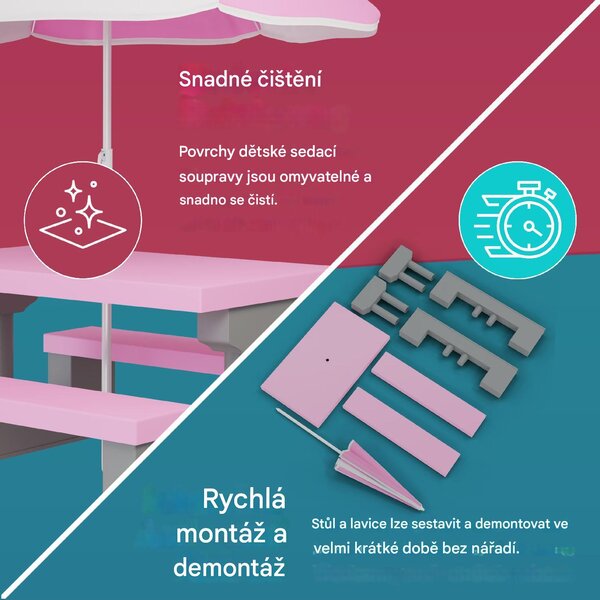 Deuba Dětský zahradní set se slunečníkem - růžový