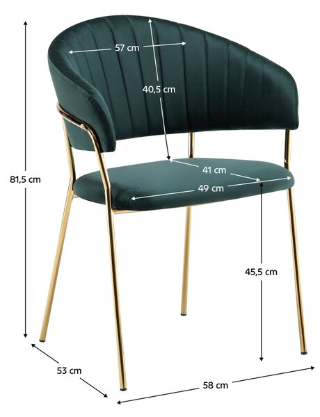 KONDELA Designové jídelní křeslo, tmavě zelená Velvet látka/gold chrom zlatý, DASMIN TYP 1