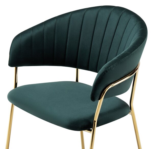 KONDELA Designové jídelní křeslo, tmavě zelená Velvet látka/gold chrom zlatý, DASMIN TYP 1