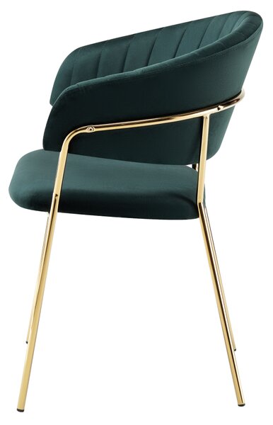 KONDELA Designové jídelní křeslo, tmavě zelená Velvet látka/gold chrom zlatý, DASMIN TYP 1