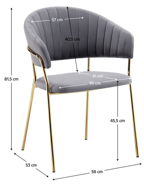 Designové jídelní křeslo DECO - Velvet látka, šedohnědá / zlatá