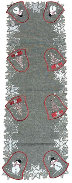 Vánoční vyšívaný ubrus Zvonky šedé 40x110 cm TiaHome