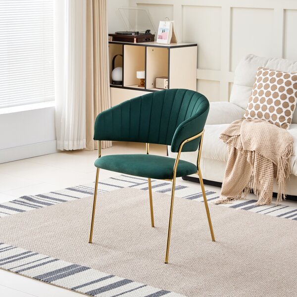 KONDELA Designové jídelní křeslo, tmavě zelená Velvet látka/gold chrom zlatý, DASMIN TYP 1
