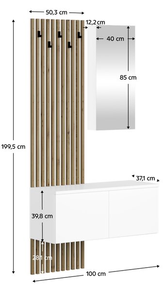 KONDELA Předsíňová sestava, bílá/dub artisan, REBEKA