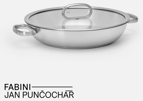 Fabini Kónická servírovací tegame pánev FABINI & Punčochář, ø 30 cm (3,5 l) - Nerezová beznýtová pánev se skleněnou poklicí