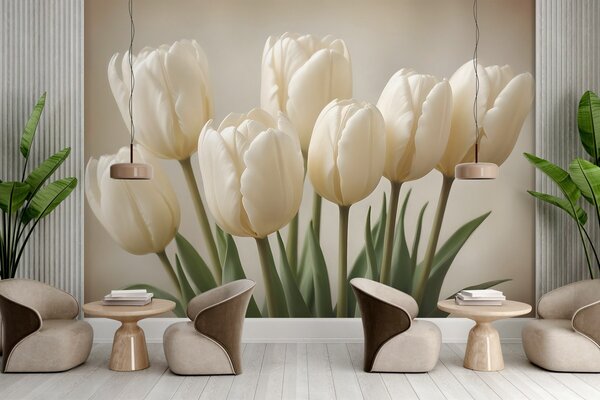 Fototapeta Skupina bílých tulipánů, Květinové fototapety, Populární fototapety, w02616 - Tapeko.co.cz