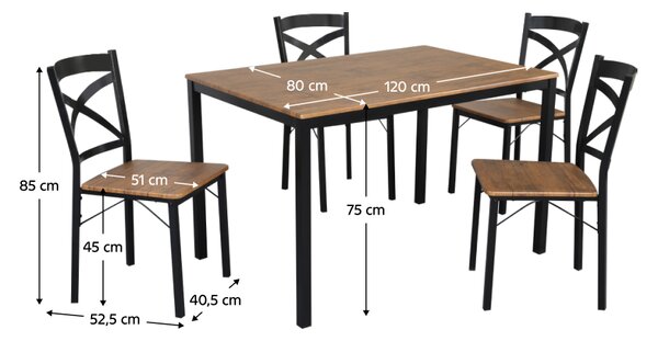 KONDELA Jídelní set 1+4, černá tmavá/černá, HAIM