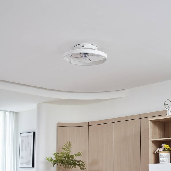 Lindby LED stropní ventilátor Momitu, bílý, hliník, Ø 50 cm, stmívatelný, Bílá / opál, Obývací pokoj / jídelna, Hliník, Moderní