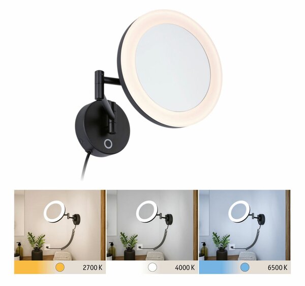 PAULMANN LED kosmetické zrcadlo Masua IP44 CCT 230V 4W černá mat nástěnné