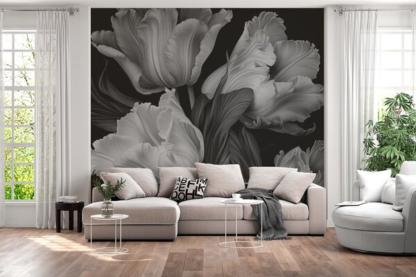 Fototapety Černobílé tulipány ve fotorealistickém stylu, Fototapety květiny, w02557 : uwalls.cz