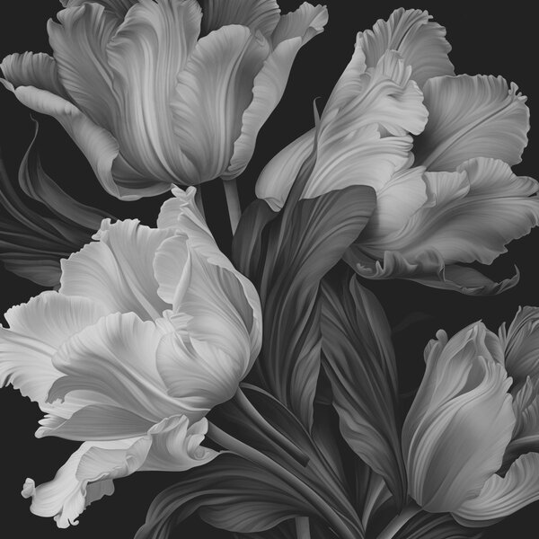 Fototapety Černobílé tulipány ve fotorealistickém stylu, Fototapety květiny, w02557 : uwalls.cz