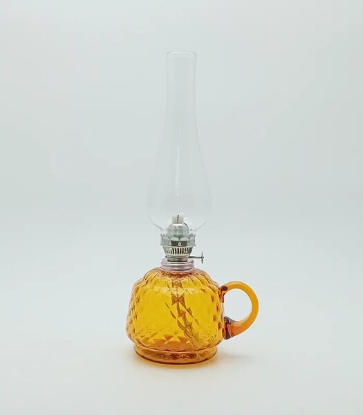 Sklárna Častolovice - Petrolejová lampa Lucie - Káro - amber