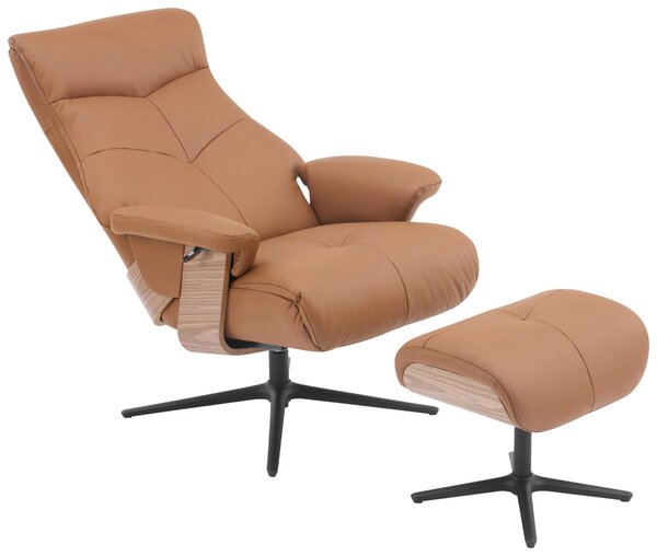 RELAXAČNÍ KŘESLO S TABURETEM, dřevo, textil, kůže, hnědá P & B - Online Only křesla & taburety, Online Only