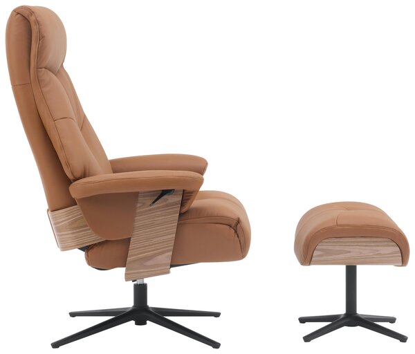 RELAXAČNÍ KŘESLO S TABURETEM, dřevo, textil, kůže, hnědá P & B - Online Only křesla & taburety, Online Only