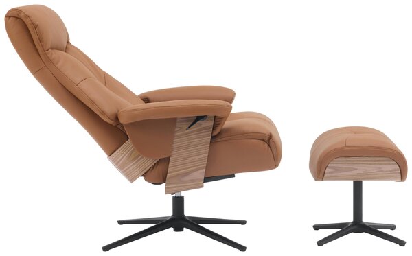 RELAXAČNÍ KŘESLO S TABURETEM, dřevo, textil, kůže, hnědá P & B - Online Only křesla & taburety, Online Only