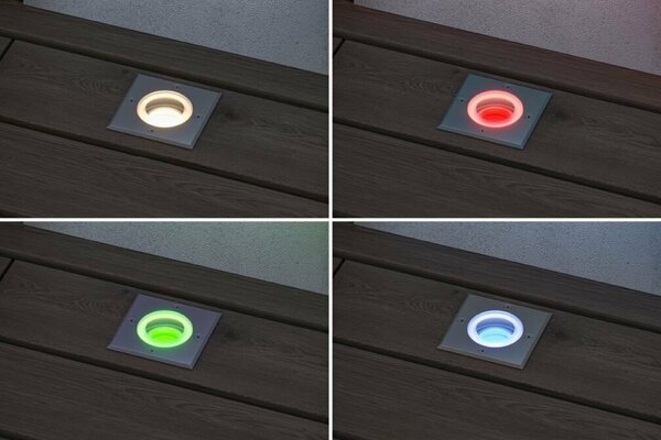 PAULMANN LED zemní svítidlo Smart Home Zigbee 3.0 Floor IP67 hranaté 110x110mm RGBW+ 4,9W 230V kov kartáčovaný hliník
