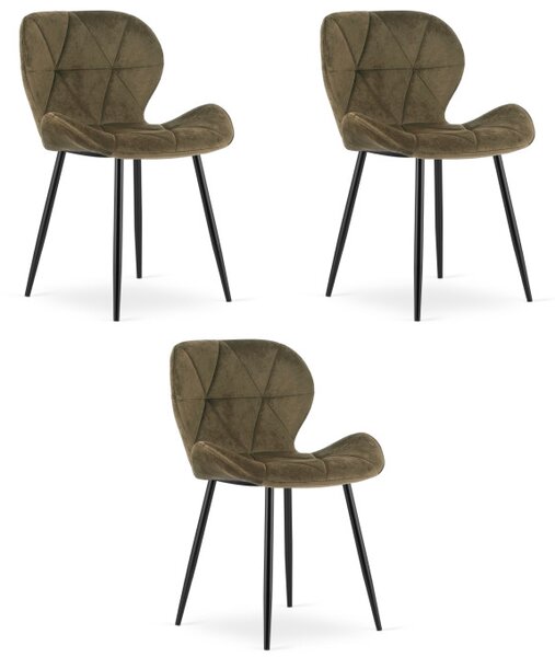 Set tří jídelních židlí MANGO sametové hnědé / černé nohy (3 ks)