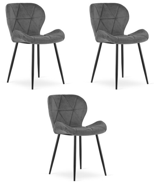 Set tří jídelních židlí MANGO sametové tmavě šedé / černé nohy (3 ks)