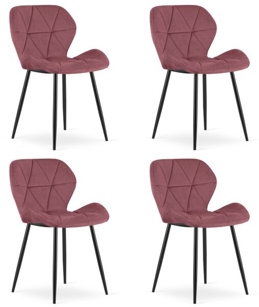 Set čtyř jídelních židlí MANGO sametové tmavě růžové / černé nohy (4 ks)