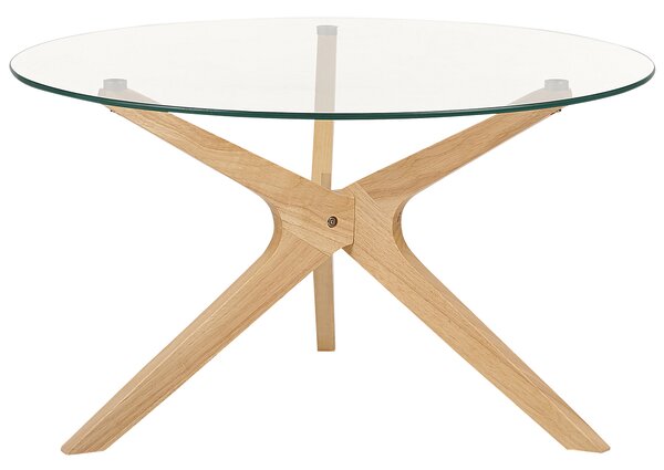 Konferenční stolek se skleněnou deskou světlé dřevo VALLEY