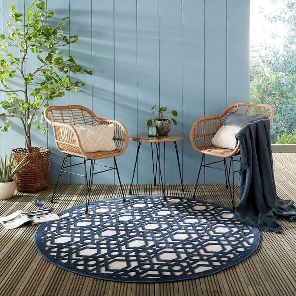 Flair Rugs, Kusový koberec Piatto Oro Blue kruh – na ven i na doma, 160x160 (průměr) kruh, modrá, chodba / předsíň