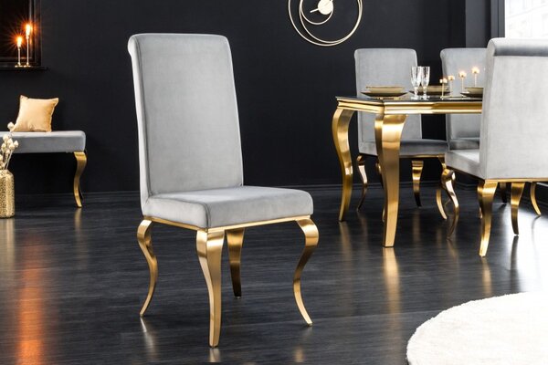 2SET židle MODERN BAROCCO GOLD ušlechtilá šedá samet Nábytek | Jídelní prostory | Jídelní židle | Klasické