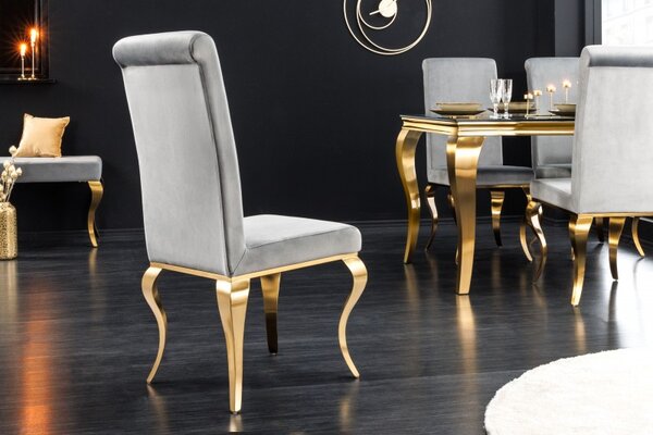 2SET židle MODERN BAROCCO GOLD ušlechtilá šedá samet Nábytek | Jídelní prostory | Jídelní židle | Klasické