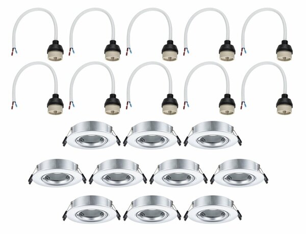 PAULMANN Vestavné svítidlo 10ks-sada výklopné kruhové 90mm 30° GU10 max. 10x10W 230V matný chrom