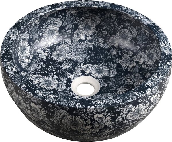 SAPHO PRIORI keramické umyvadlo na desku, Ø 41 cm, modré květy PI038