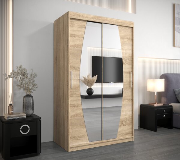 Šatní skříň se zrcadly DARINA - šířka 120 cm, dub sonoma